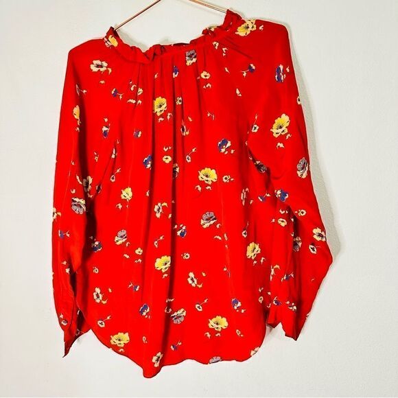 EUC Rebecca Taylor Red Floral Boho Silk Top 0 - Picture 4 of 4